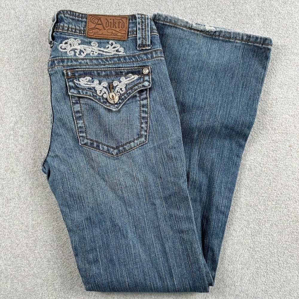 ADIKTO Jeans Women's 4 28 Bootcut Embellished Flap Pockets Low‎ Rise Denim Rodeo